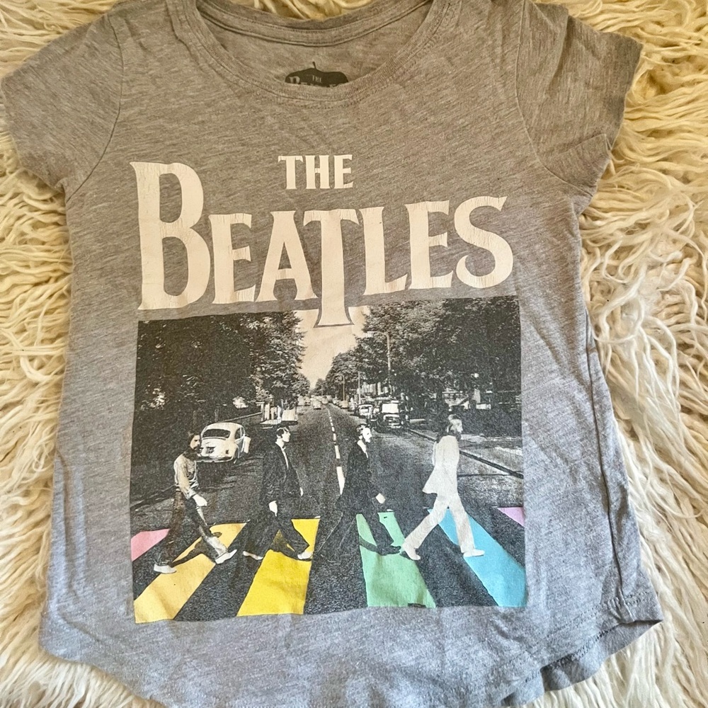 The Beatles Gray Kids Tee with Rainbow Abbey Road Graphic